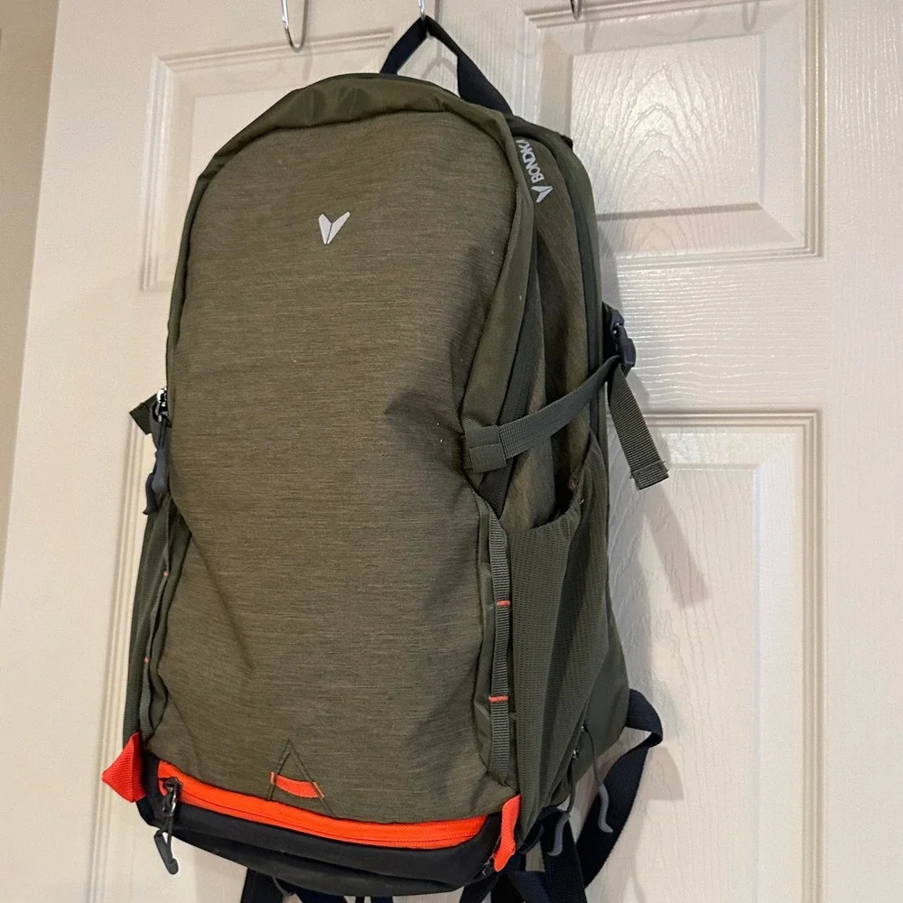 Bondka Backpack Olive Green Orange Trim Hiking Travel Commuter Daypack 17in